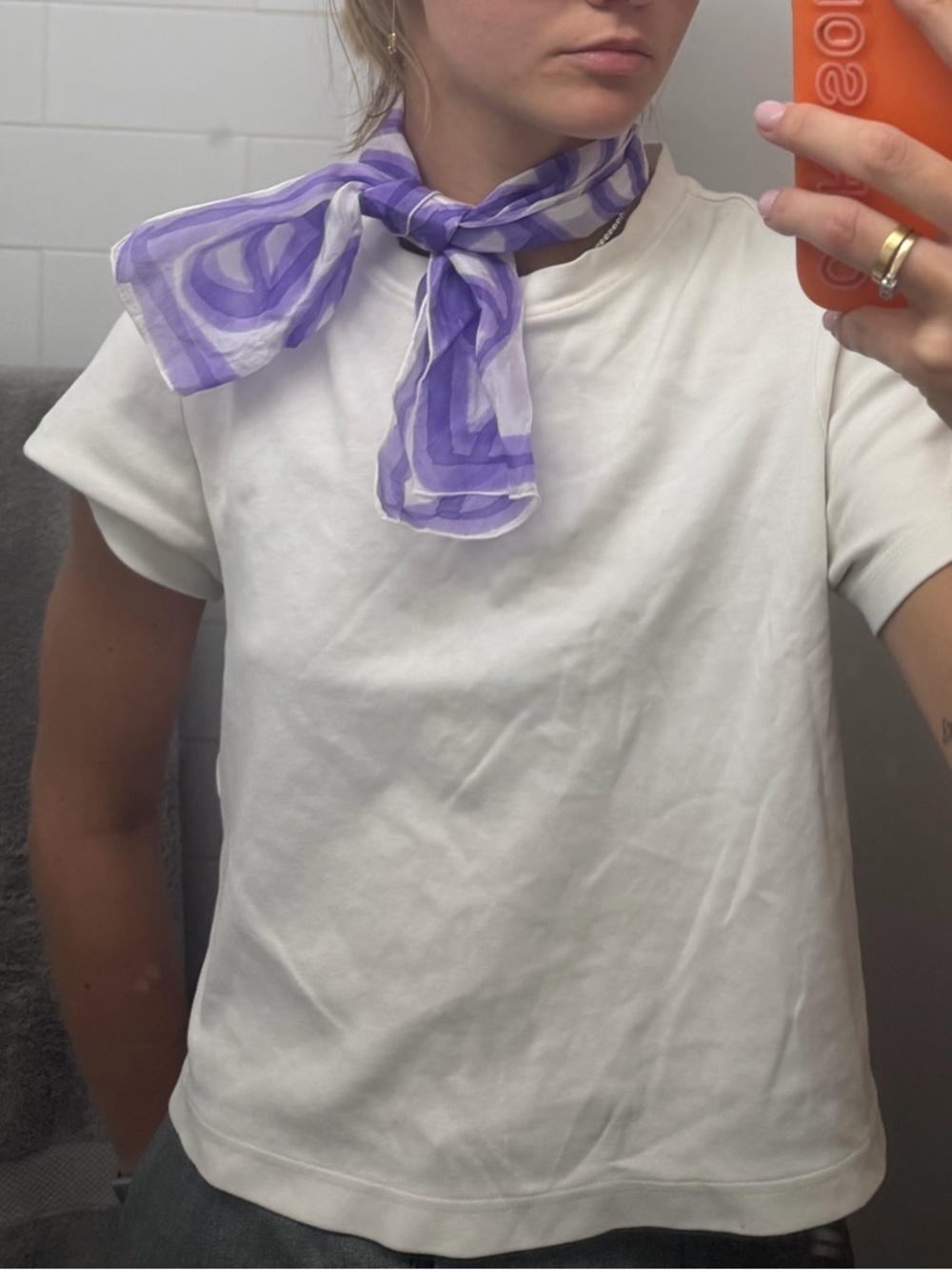 Vintage Purple & White Geometric Silk Neck Scarf